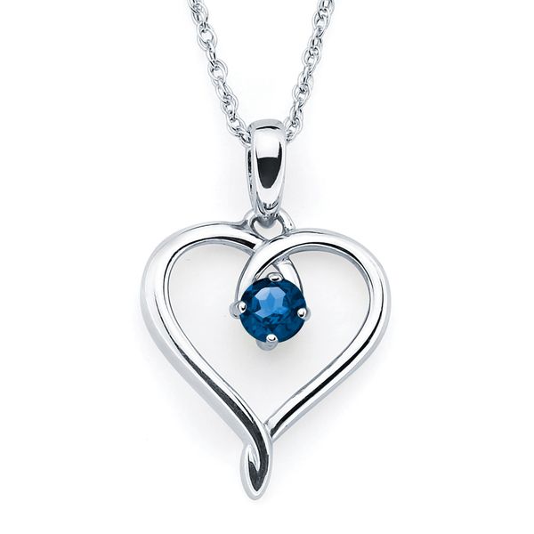 Sterling Silver Heart Pendant - Heart Pendant with Sapphire Birthstone in Sterling Silver (September) with 18