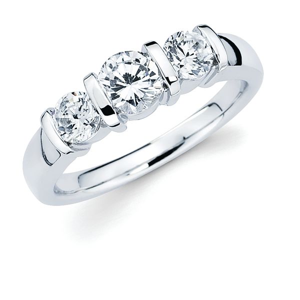 14k White Gold Anniversary Band - 3/4 Ctw. Channel Set 3 Stone Diamond Anniversary Ring in 14K Gold