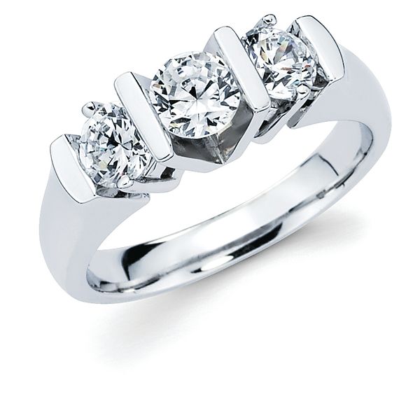 14k White Gold Anniversary Band - 1CTW Center Dia .40CT 2 Side Dias .33CT Each in 14KT Gold