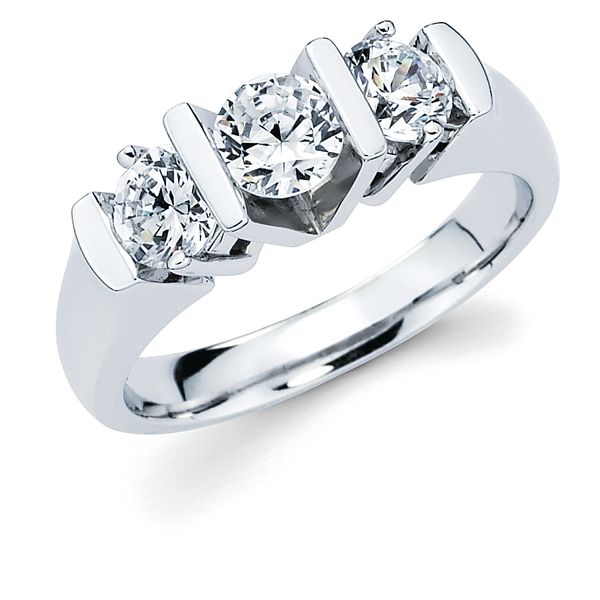 14k White Gold Anniversary Band - 1-1/2 Ctw. Prong & Channel Set 3 Stone Diamond Anniversary Ring in 14K Gold