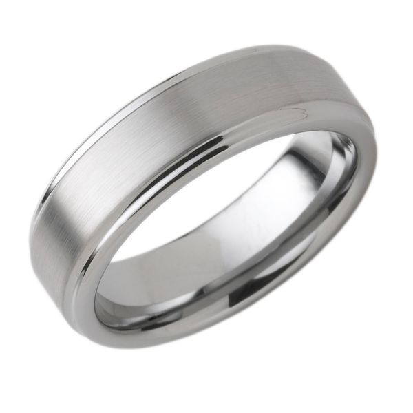 Tungsten Men's Wedding Band - 7mm Tungsten Band with Double Channel Accent
