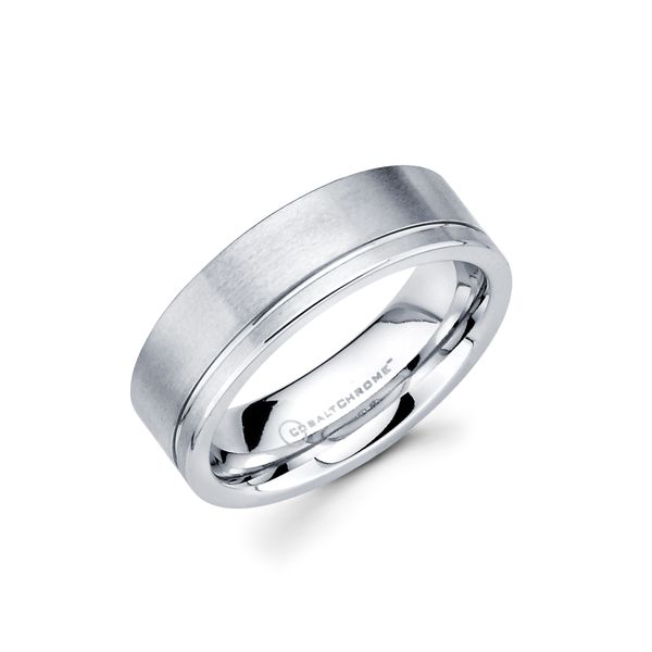 Cobalt Chrome Men's Wedding Band - 7mm Cobalt Chrome Band with Side Channel Accent