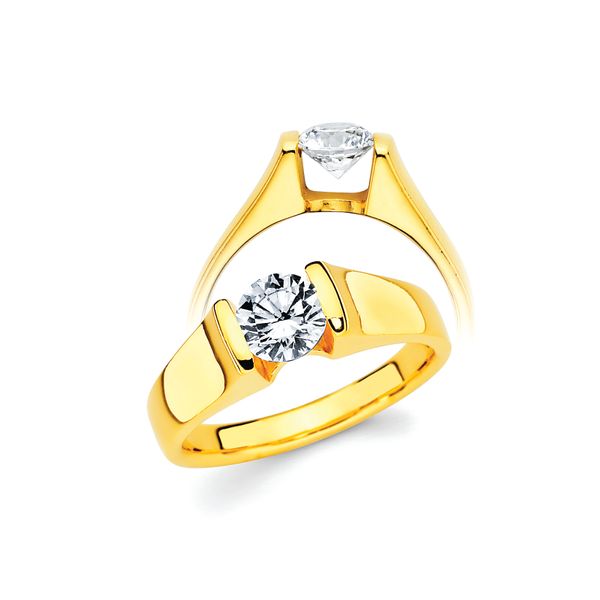 14k Yellow Gold Bridal Set - Classic Bridal: Ultrafit® Floating Collection Diamond Ring available for 3/4 Ct. Round Center Stone in 14K Gold Wedding Band in 14K Gold Items also available to purchase separately