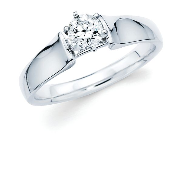 14k White Gold Bridal Set - Classic Bridal: Diamond Ring available for 1/4 Ct. Round Center Stone in 14K Gold Wedding Band in 14K Gold Items also available to purchase separately