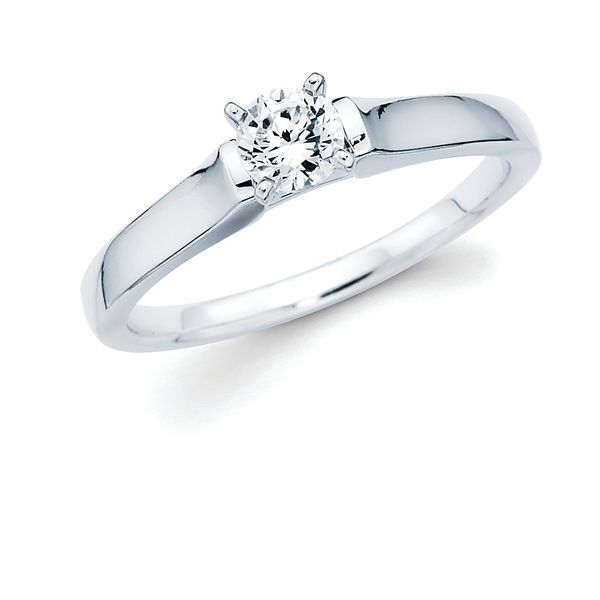 14k White Gold Engagement Ring - Classic Bridal: Diamond Ring shown with 1/3 Ct. Round Center Stone in 14K Gold Engagement ring and wedding band sold separately