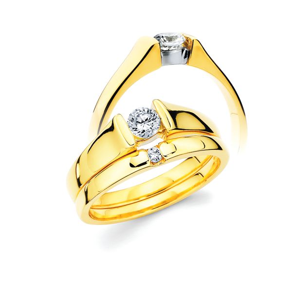 14k Yellow & White Gold Bridal Set - Classic Bridal: Ultrafit® Floating Collection Diamond Ring available for 1/4 Ct. Round Center Stone in 14K Gold Classic Bridal: Ultrafit® Floating Collection .03 Ctw. Diamond Wedding Band in 14K Gold Items also available to purchase separately