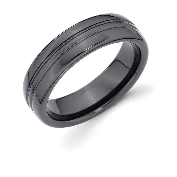 Ceramic Men's Wedding Band - 6mm Ceramic Band with Double Channel Accent