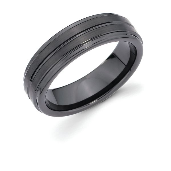 Ceramic Men's Wedding Band - 6mm Ceramic Band with Triple Channel Accent