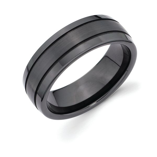 Ceramic Men's Wedding Band - 7mm Ceramic Band with Double Channel Accent