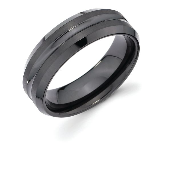 Ceramic Men's Wedding Band - 7mm Ceramic Band with Center Channel Accent