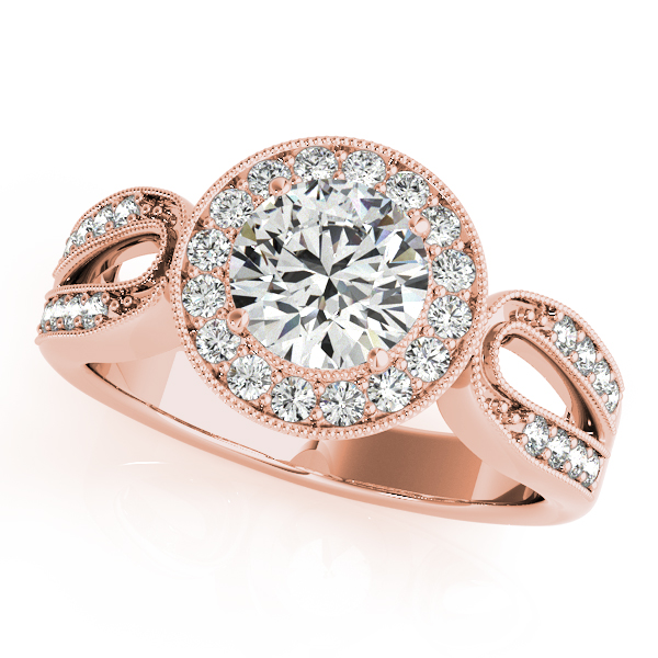 10K Rose Gold Round Halo Engagement Ring by Overnight