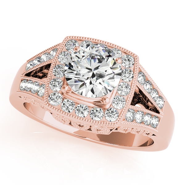 10K Rose Gold Round Halo Engagement Ring by Overnight