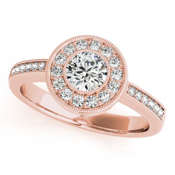 10K Rose Gold Round Halo Engagement Ring by Overnight