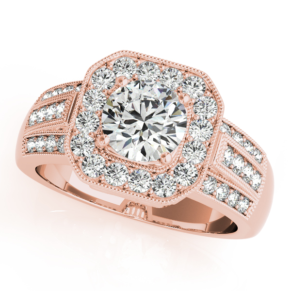 10K Rose Gold Round Halo Engagement Ring by Overnight