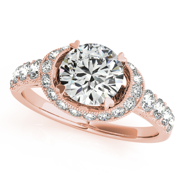 10K Rose Gold Round Halo Engagement Ring by Overnight