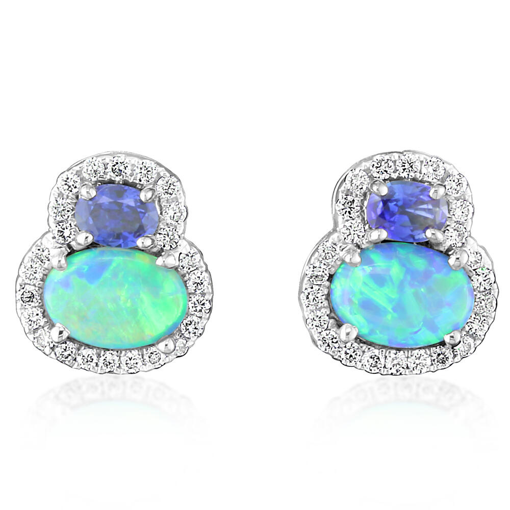 White Gold Calibrated Light Opal Earrings by Parle