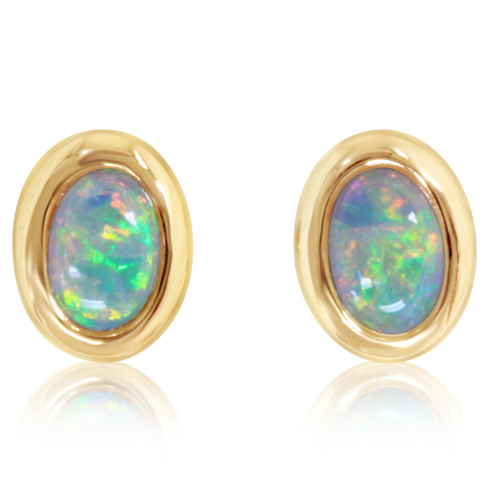 Yellow Gold Calibrated Light Opal Earrings by Parle