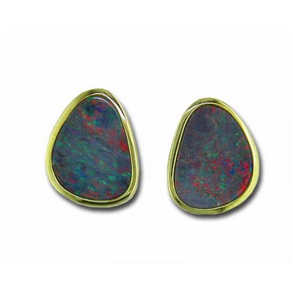 Yellow Gold Opal Doublet Earrings by Parle