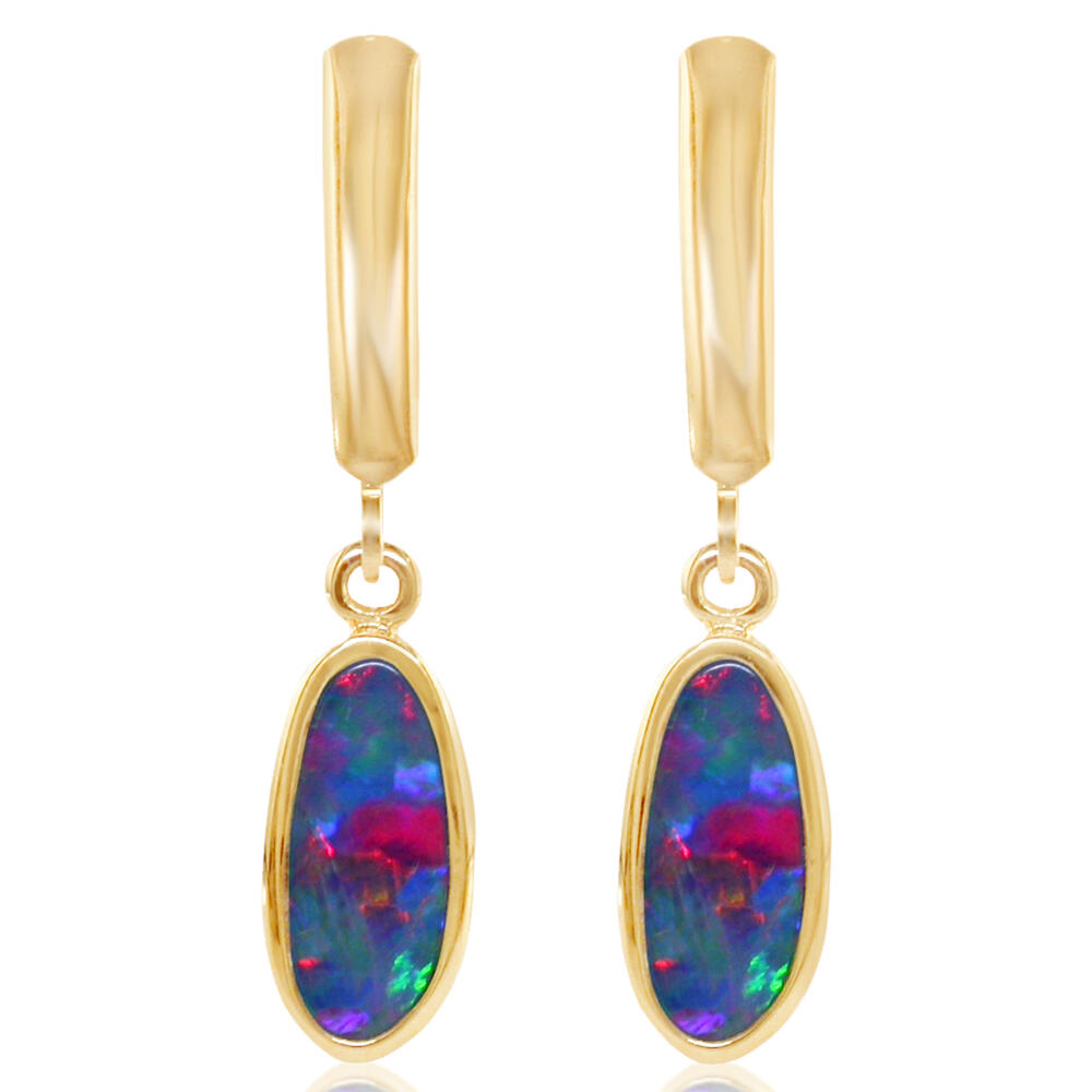 Yellow Gold Opal Doublet Earrings by Parle
