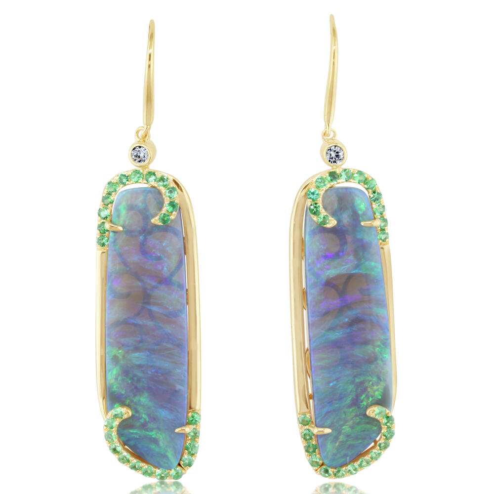 Yellow Gold Black Opal Earrings by Parle