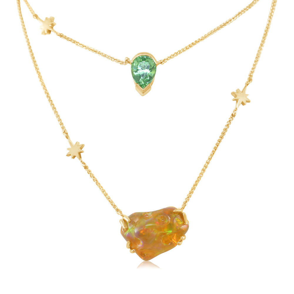 Yellow Gold Fire Opal Necklace by Parle