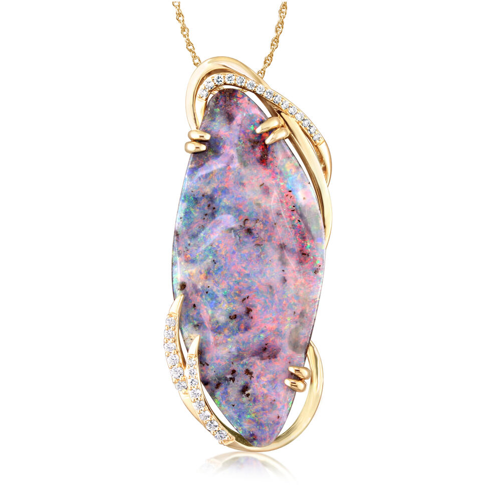 Rose Gold Boulder Opal Pendant - 14K Rose Gold Australian Boulder Opal/Diamond Pendant. Pendant does not include a chain unless specified. This is a one of a kind piece. Total gem weight: 39.90 ct.