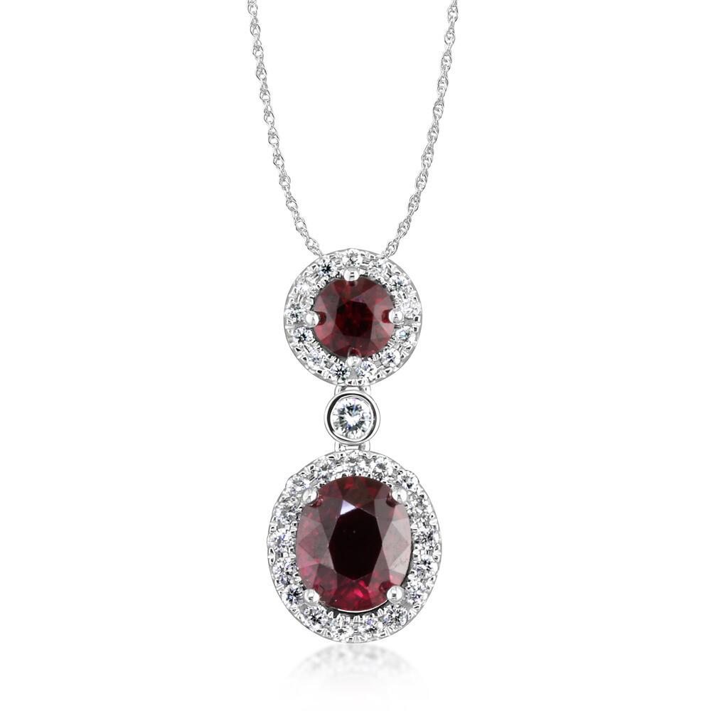 White Gold Ruby Pendant - 18K White Gold Mozambique Ruby/Diamond Pendant. Pendant does not include a chain unless specified. This is a one of a kind piece. Total gem weight: 2.50 ct.