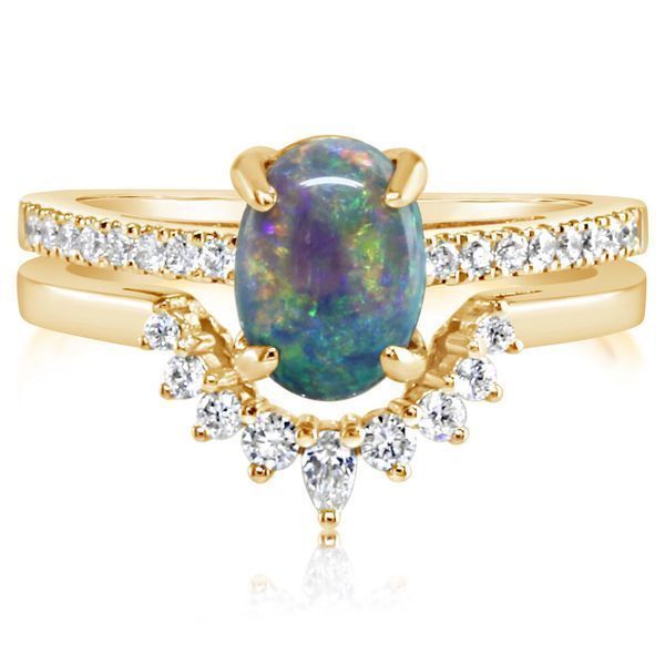 Yellow Gold Black Opal Ring by Parle