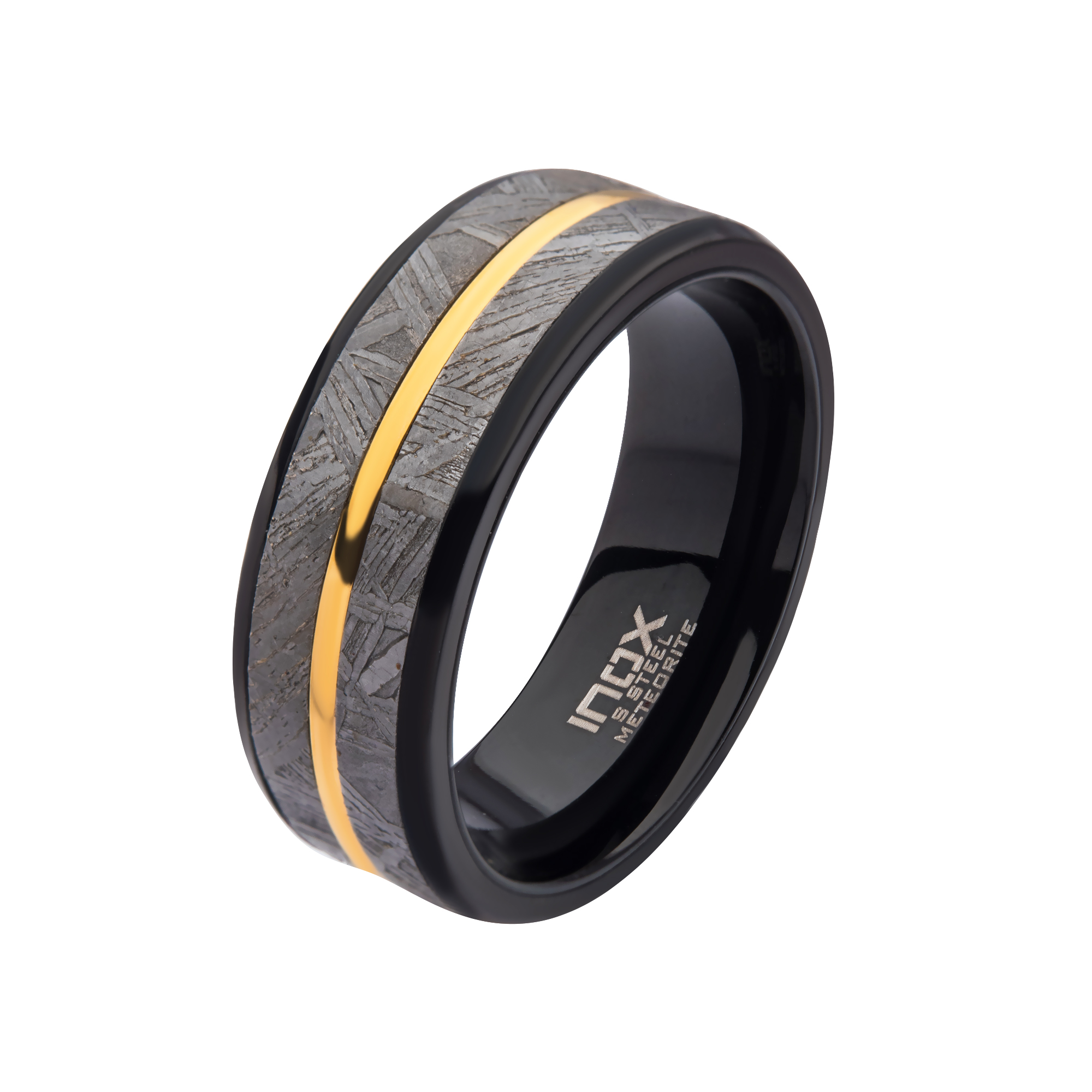 Gold Plated & Meteorite Inlay Black Plated Ring by INOX