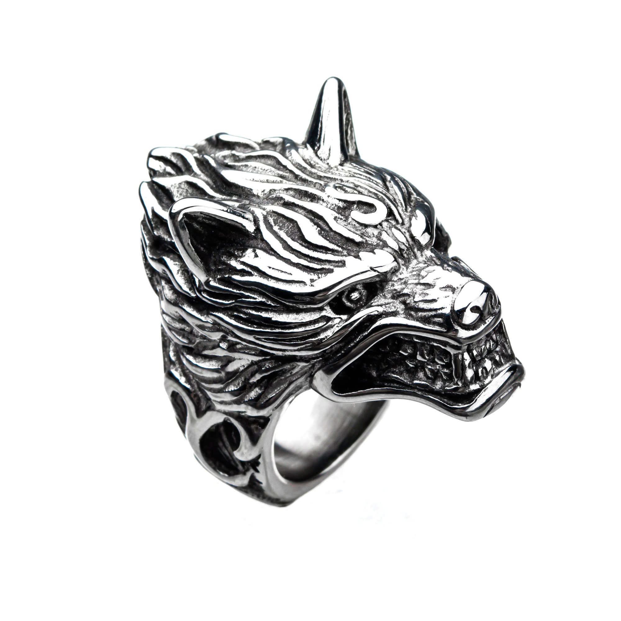 Stainless Steel 3D Wolf Ring by INOX