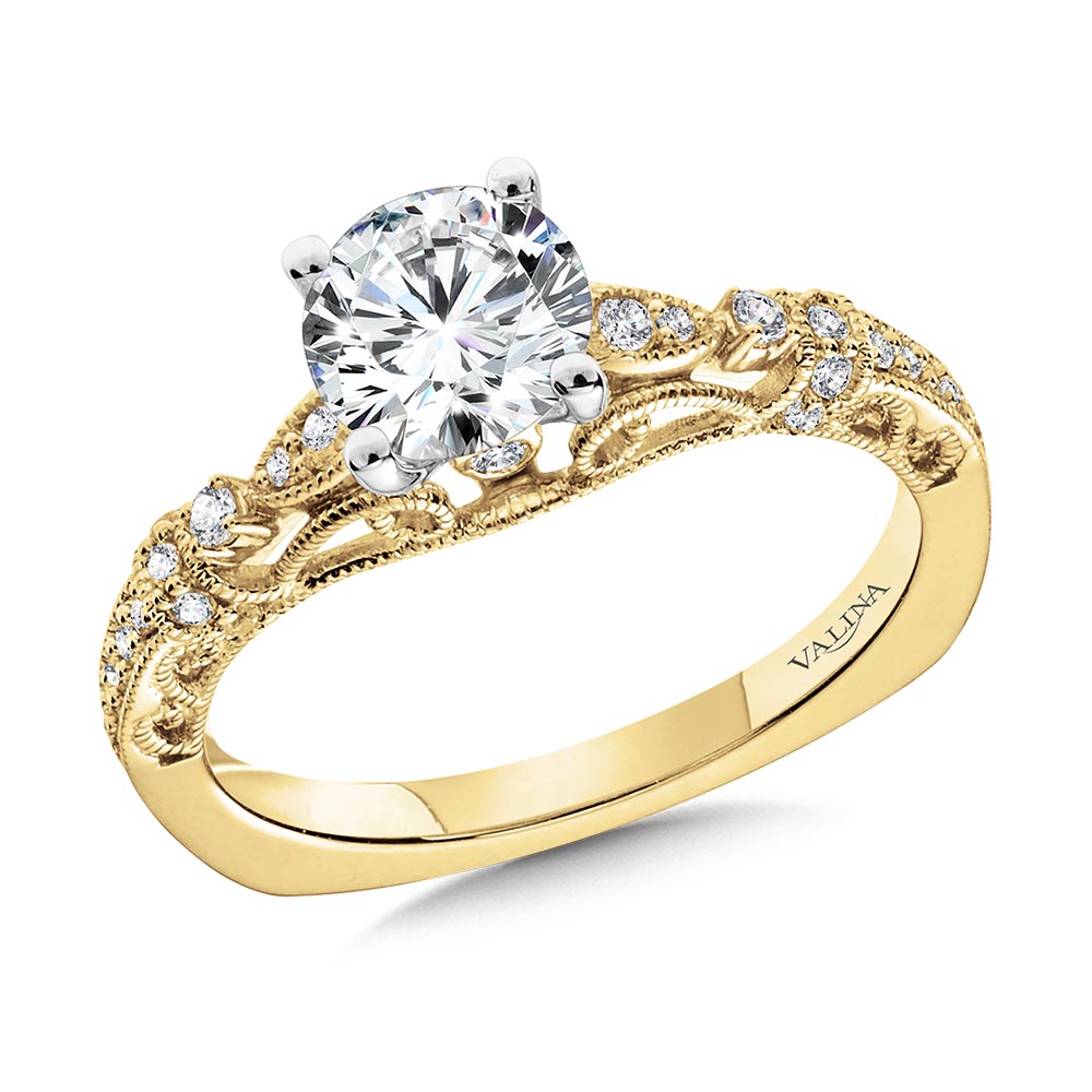 Vintage Milgrain & Filigree Accented Diamond Engagement Ring by Valina