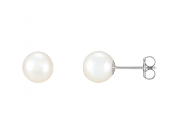Freshwater Cultured Pearl Stud Earrings  - 14K White 7-7.5 mm Freshwater Cultured Pearl Earrings