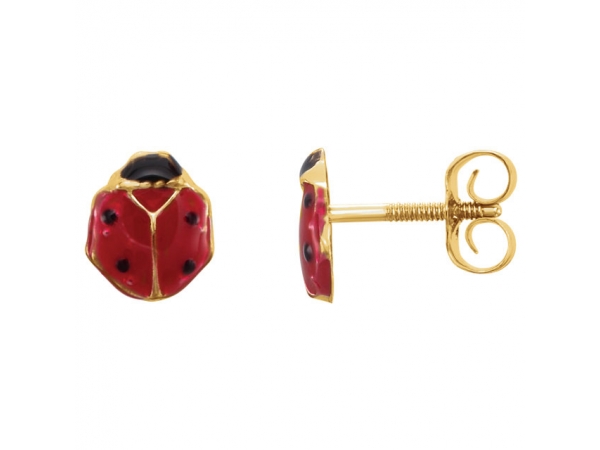Gemstone Earrings - Youth Enameled Ladybug Earrings