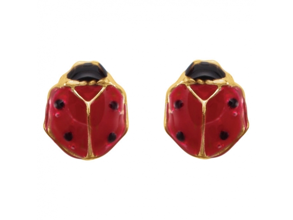 Gemstone Earrings - Youth Enameled Ladybug Earrings - image #2