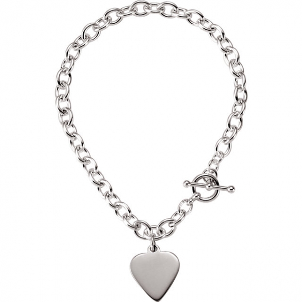 Diamond Bracelets - 5.75mm Cable Toggle Bracelet with Heart 