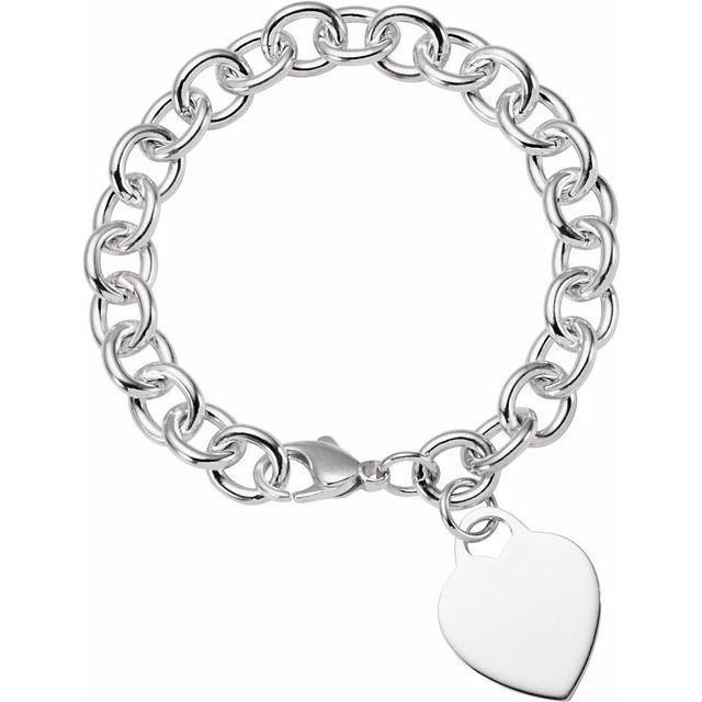 Bracelets - 9.75 mm Sterling Silver Charm Cable Bracelet with Lightweight Heart