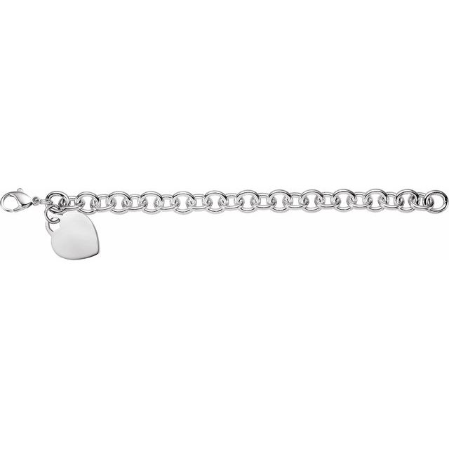 Bracelets - 9.75 mm Sterling Silver Charm Cable Bracelet with Lightweight Heart - image 2