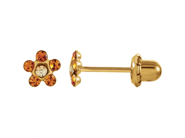 Floral-Inspired Inverness® Piercing Earrings  - 14K Yellow Imitation Crystal November Birthstone Piercing Earrings      