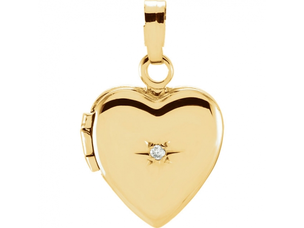 Heart Locket - 14K Yellow .005 CT Diamond Heart Shaped Locket