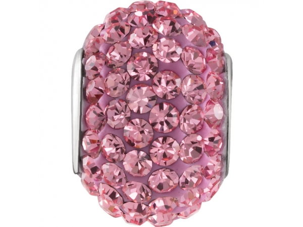 Kera® Roundel Bead with Pave' Rose Crystals - Sterling Silver 12x8mm Roundel Bead with Pave' Rose Crystal