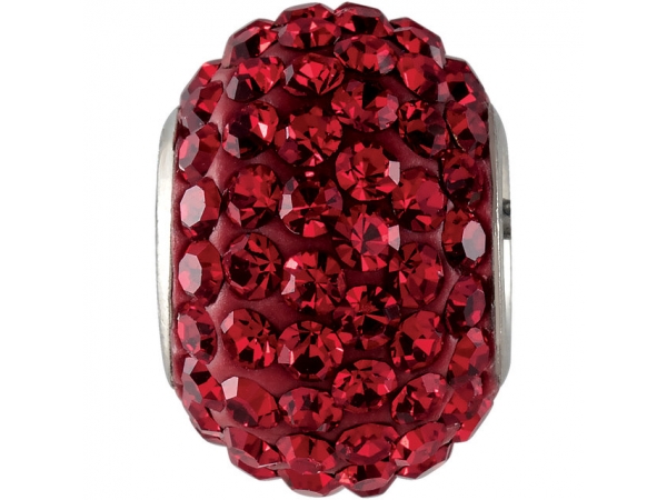 Kera® Roundel Bead with Pavé Red Crystals - Sterling Silver 12x8mm Roundel Bead with Pavé Red Crystals