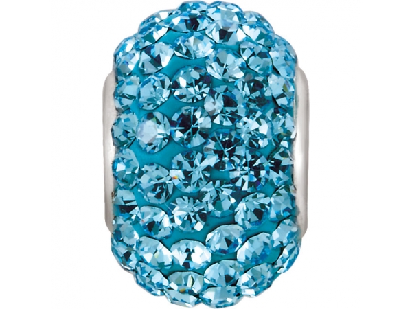 Kera® Aquamarine-Colored Crystal Pave' Bead - Sterling Silver 12x8mm Bead with Pave Aqua Crystals