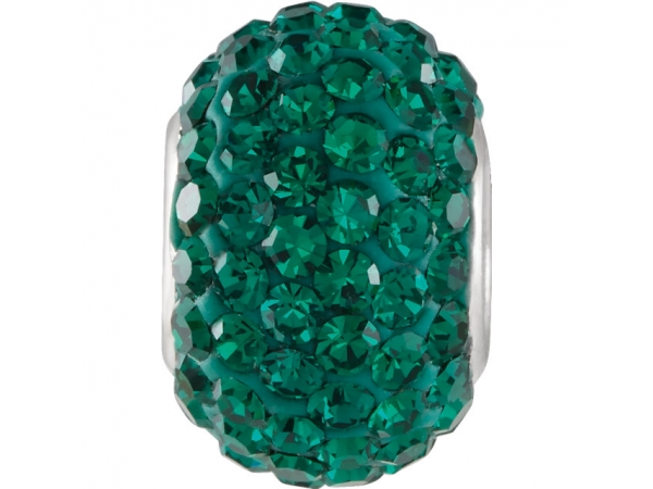 Kera® Emerald-Colored Crystal Pave' Bead - Sterling Silver 12x8mm Emerald-Colored Crystal Pave' Bead