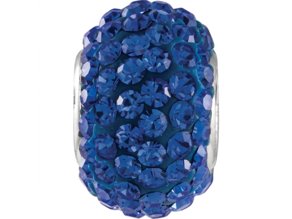 Kera® Sapphire-Colored Crystal Pave' Bead - Sterling Silver 12x8mm Sapphire-Colored Crystal Pave' Bead