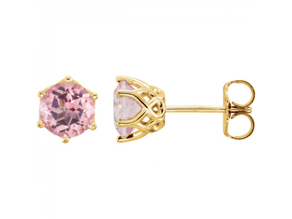 Round 6-Prong Woven Earrings  - 14K Yellow Baby Pink Topaz Round Earrings