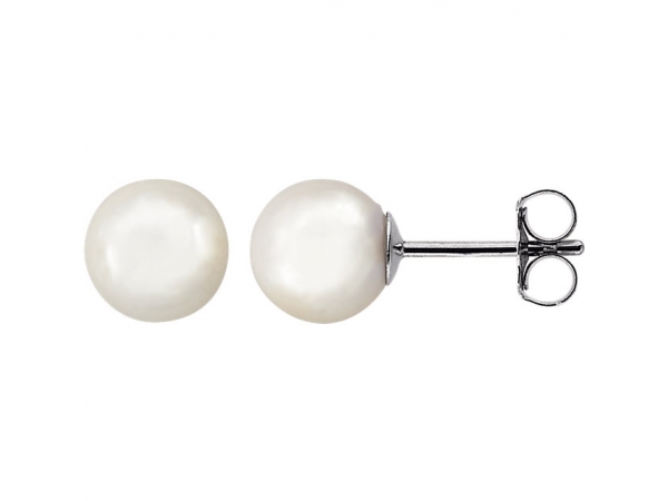 Akoya Cultured Pearl Stud Earrings - 14K White 7 mm White Akoya Cultured Pearl Earrings