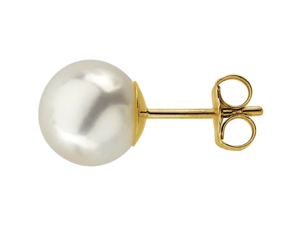 Akoya Cultured Pearl Stud Earrings - 14K Yellow 8mm White Akoya Cultured Pearl Earrings