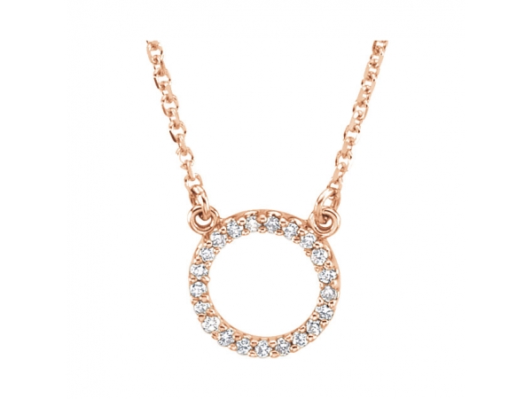 Circle Necklace - 14K Rose 1/10 CTW Diamond Circle 16