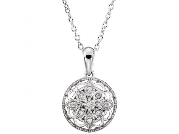 Granulated Filigree Necklace - Sterling Silver .05 CTW Diamond 18