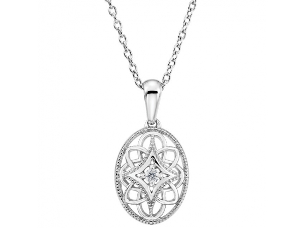 Granulated Filigree Necklace - Sterling Silver .03 CT Diamond 18